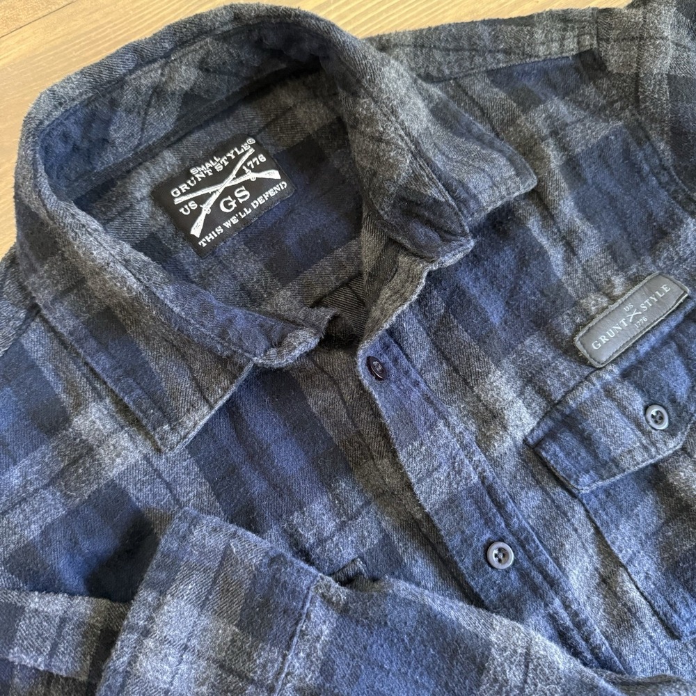 Grunt Style Men's Small Plaid Flannel Long Sleeve Button Up Shirt Collar Top